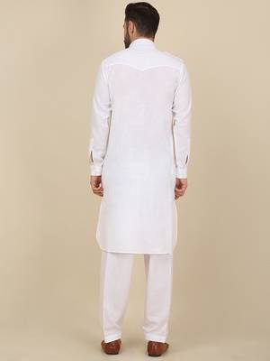 White Casual Pathani Kurta Salwar for Men 3
