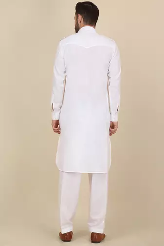 White Casual Pathani Kurta Salwar for Men
