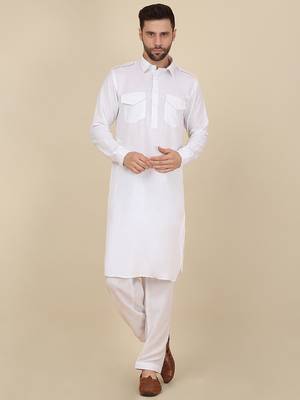 White Casual Pathani Kurta Salwar for Men 4