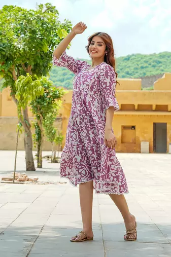 women mauve a-line angrakha dress