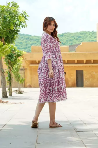 women mauve a-line angrakha dress