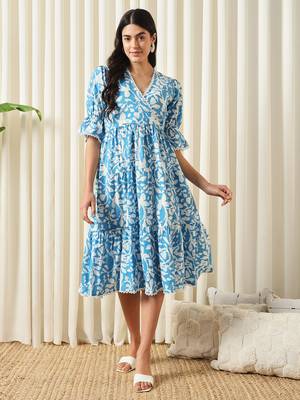 women turquoise blue a-line angrakha dress 1