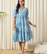 women turquoise blue a-line angrakha dress