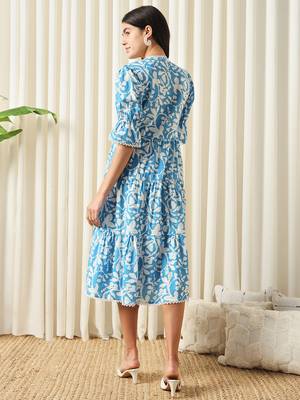women turquoise blue a-line angrakha dress 3