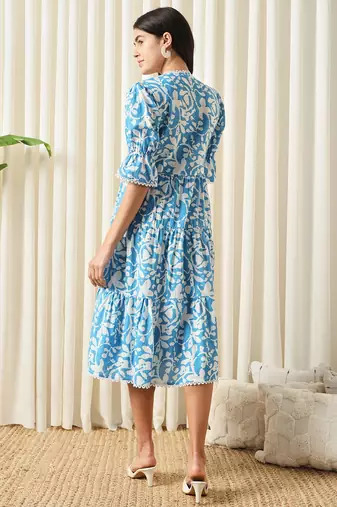 women turquoise blue a-line angrakha dress