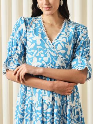 women turquoise blue a-line angrakha dress 4