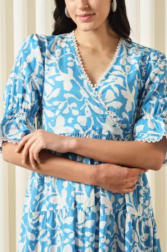 women turquoise blue a-line angrakha dress