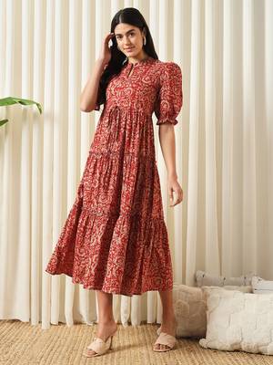 women red a-line pure cotton dress 1
