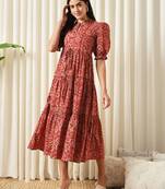 women red a-line pure cotton dress