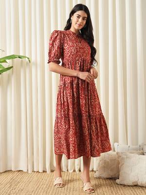 women red a-line pure cotton dress 2