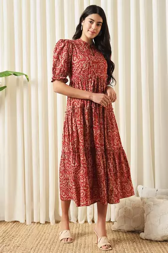 women red a-line pure cotton dress