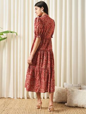 women red a-line pure cotton dress 3