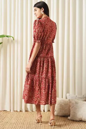 women red a-line pure cotton dress