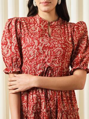 women red a-line pure cotton dress 4