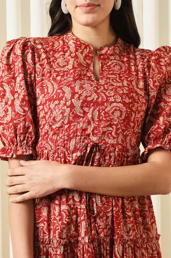 women red a-line pure cotton dress