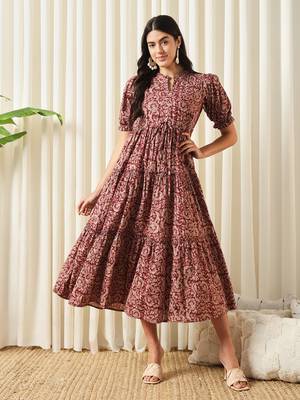 women maroon a-line pure cotton dress 1