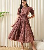 women maroon a-line pure cotton dress