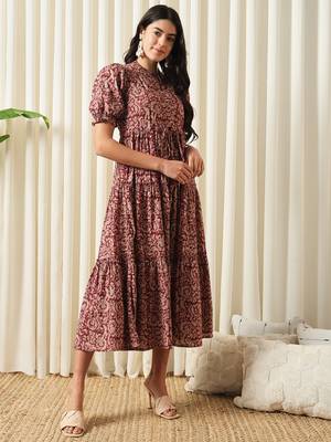 women maroon a-line pure cotton dress 2