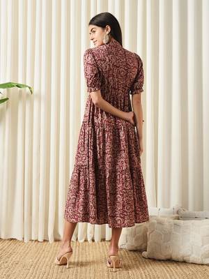 women maroon a-line pure cotton dress 3