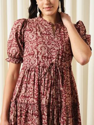 women maroon a-line pure cotton dress 4