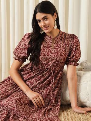 women maroon a-line pure cotton dress 5