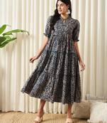 women blue a-line pure cotton dress