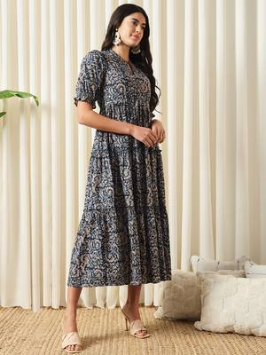 women blue a-line pure cotton dress 2
