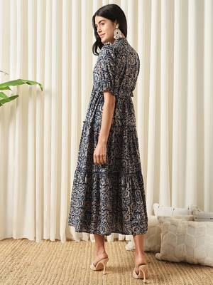 women blue a-line pure cotton dress 3