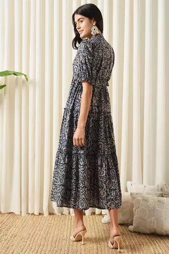 women blue a-line pure cotton dress