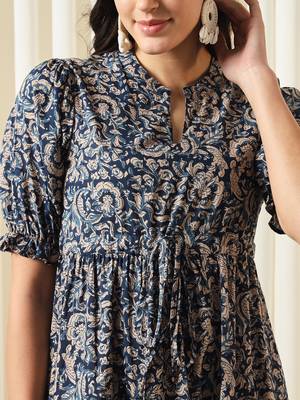 women blue a-line pure cotton dress 4
