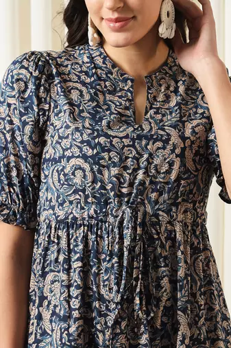 women blue a-line pure cotton dress