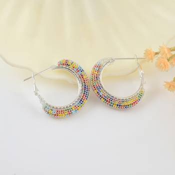 Brass silver colourful cz hoop earrings for women girls 1