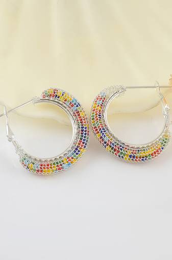 Brass silver colourful cz hoop earrings for women girls