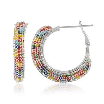 Brass silver colourful cz hoop earrings for women girls 2