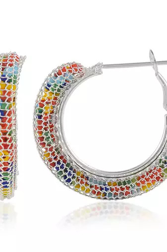 Brass silver colourful cz hoop earrings for women girls