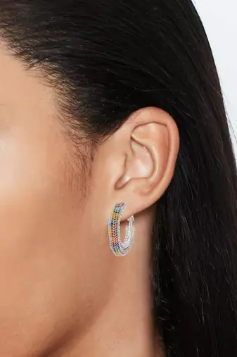 Brass silver colourful cz hoop earrings for women girls