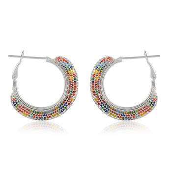 Brass silver colourful cz hoop earrings for women girls 4