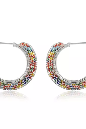 Brass silver colourful cz hoop earrings for women girls