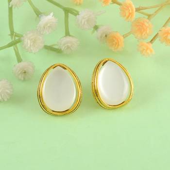Brass gold faux pearl stud earrings for women girls 1