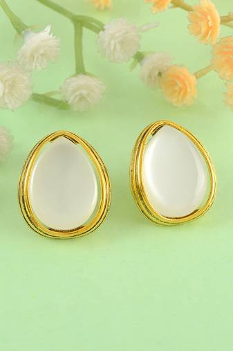 Brass gold faux pearl stud earrings for women girls