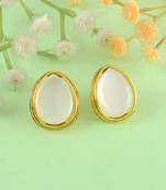 Brass gold faux pearl stud earrings for women girls