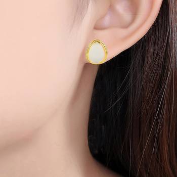 Brass gold faux pearl stud earrings for women girls 2