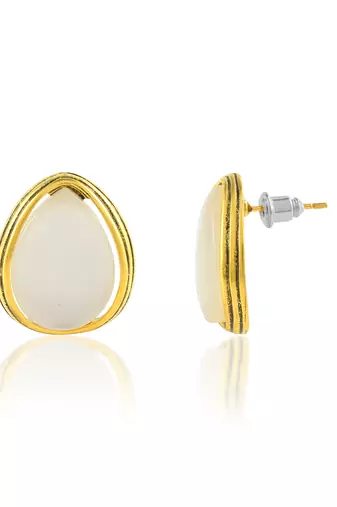 Brass gold faux pearl stud earrings for women girls