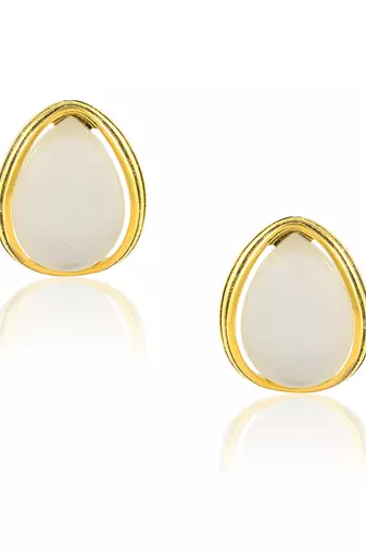 Brass gold faux pearl stud earrings for women girls