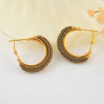 Brass gold black cz hoop earrings for women girls 1