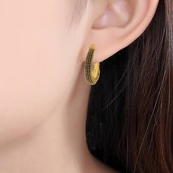 Brass gold black cz hoop earrings for women girls 2