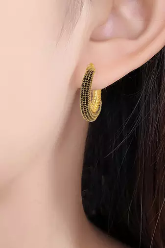 Brass gold black cz hoop earrings for women girls