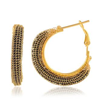 Brass gold black cz hoop earrings for women girls 3