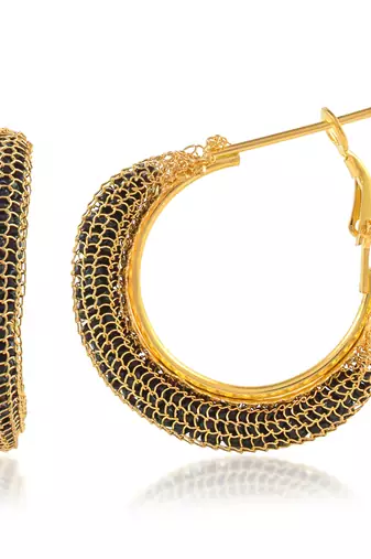 Brass gold black cz hoop earrings for women girls