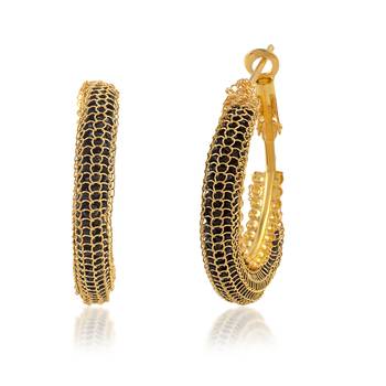 Brass gold black cz hoop earrings for women girls 4